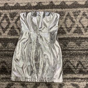 Metallic silver Forever 21 strapless mini dress